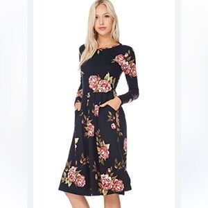 Reborn J Black Floral Long Sleeve Dress